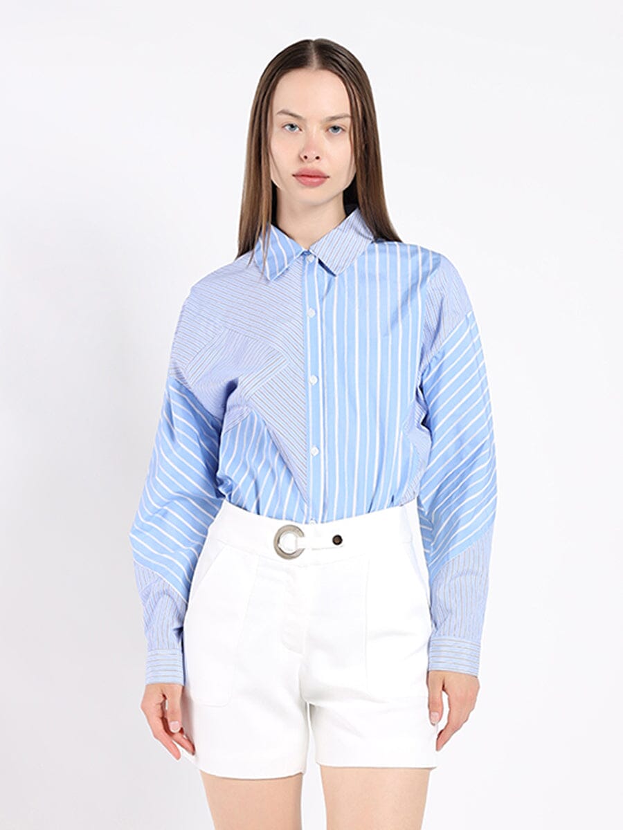 Striped button-up shirt with an asymmetric pattern TOP Gracia Fashion BLUE S 