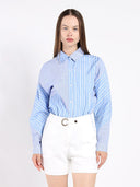 Striped Button-Up Shirt With An Asymmetric Pattern TOP Gracia Fashion BLUE S 