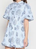 Striped Puff-Sleeve Floral Mini Dress DRESS Gracia Fashion 