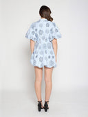 Striped Puff-Sleeve Floral Mini Dress DRESS Gracia Fashion 