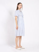 Striped V Collar Neck Dress DRESS Gracia Fashion 