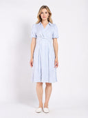 Striped V Collar Neck Dress DRESS Gracia Fashion L/BLUE S 