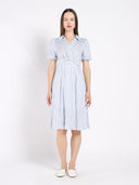 Striped V Collar Neck Dress DRESS Gracia Fashion L/BLUE S 