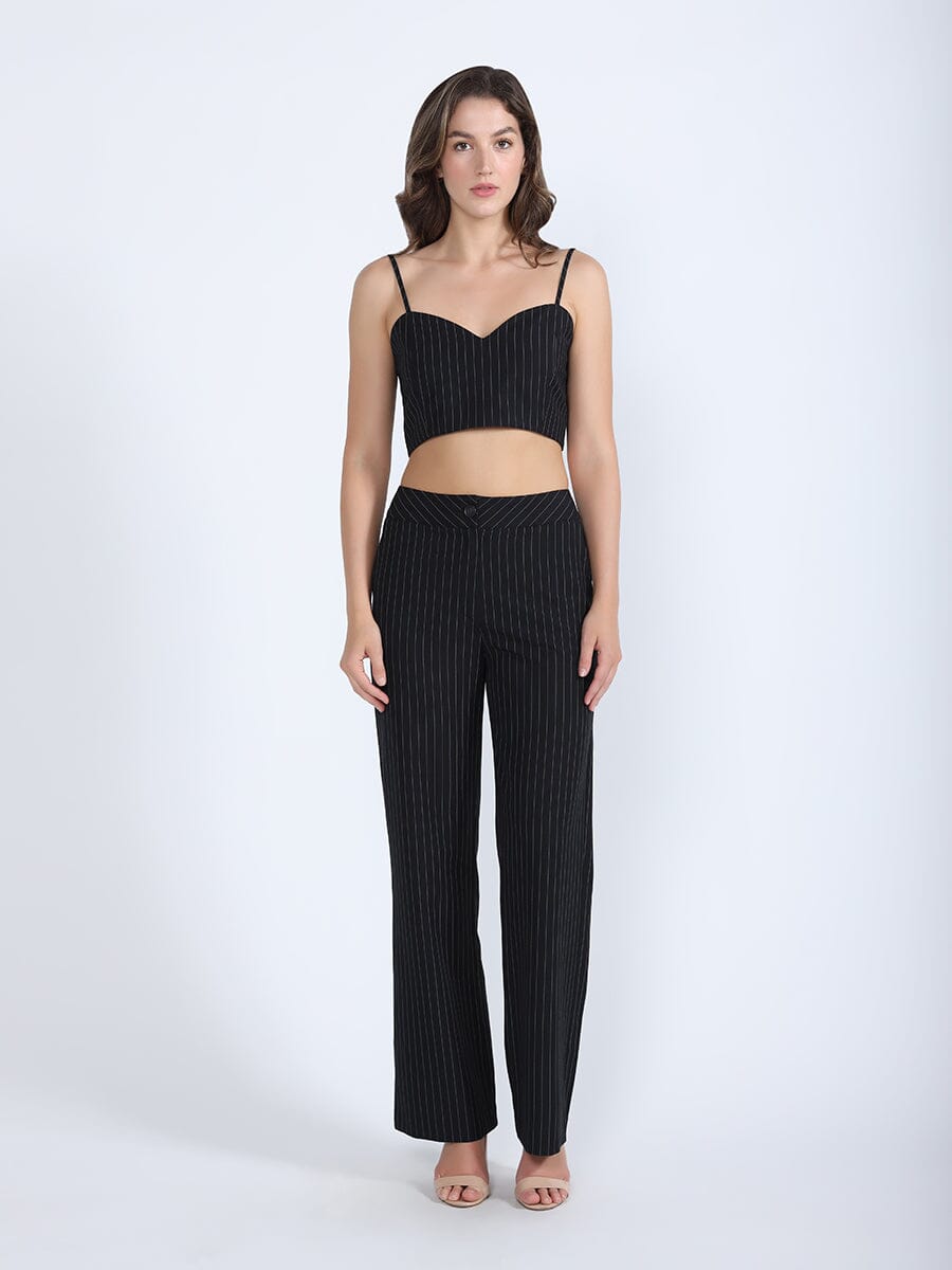 Striped Wide Leg Dress Pants Set PANTS Gracia Fashion BLACK S 
