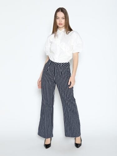 Striped Wide Leg Pants PANTS Gracia Fashion NAVY S 