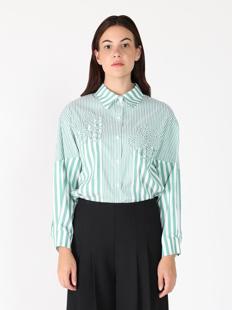 Stripped floral shirt TOP Gracia Fashion GREEN S 