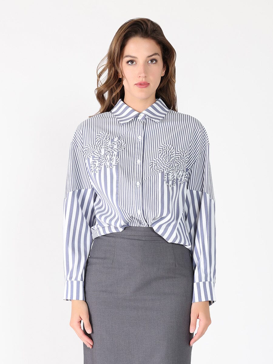 Stripped floral shirt TOP Gracia Fashion GREY S 