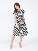 Stripped front pockets belt dress DRESS Gracia Fashion 