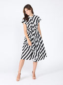 Stripped Front Pockets Belt Dress DRESS Gracia Fashion 