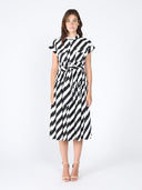 Stripped Front Pockets Belt Dress DRESS Gracia Fashion BLACK/WHITE S 