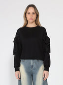 Sweatshirt With Details on Sleeves TOP Gracia Fashion BLACK S 