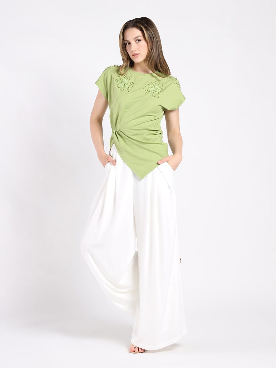 T-Shirt with Drape Front TOP Gracia Fashion SAGE S 