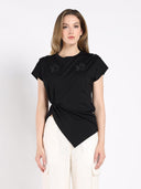 T-Shirt with Drape Front TOP Gracia Fashion BLACK S 