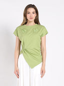T-Shirt with Drape Front TOP Gracia Fashion SAGE S 