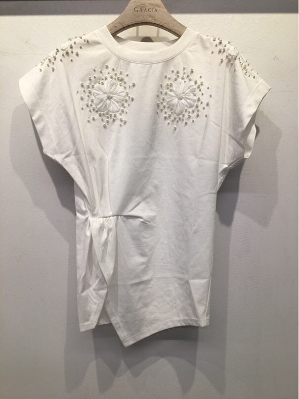 T-Shirt with Drape Front TOP Gracia Fashion WHITE S 