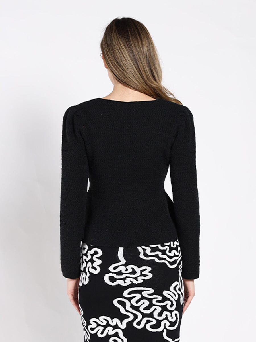 Textured Button Down Collared Peplum Cardigan SWEATER Gracia Fashion 