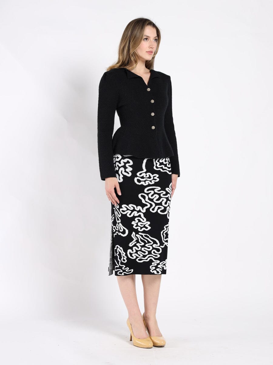 Textured Button Down Collared Peplum Cardigan SWEATER Gracia Fashion 