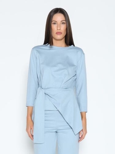 Thick Long Sleeve Shirt with Waist Tie SET Gracia Fashion BLUE S 