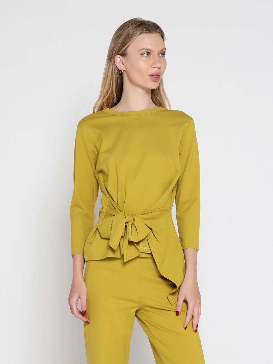 Thick Long Sleeve Shirt with Waist Tie SET Gracia Fashion MUSTARD S 