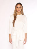 Thick Long Sleeve Shirt with Waist Tie SET Gracia Fashion WHITE S 