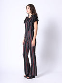 Tie-Shoulder Wide Leg Striped Overall Jumpsuit JUMPSUIT Gracia Fashion 
