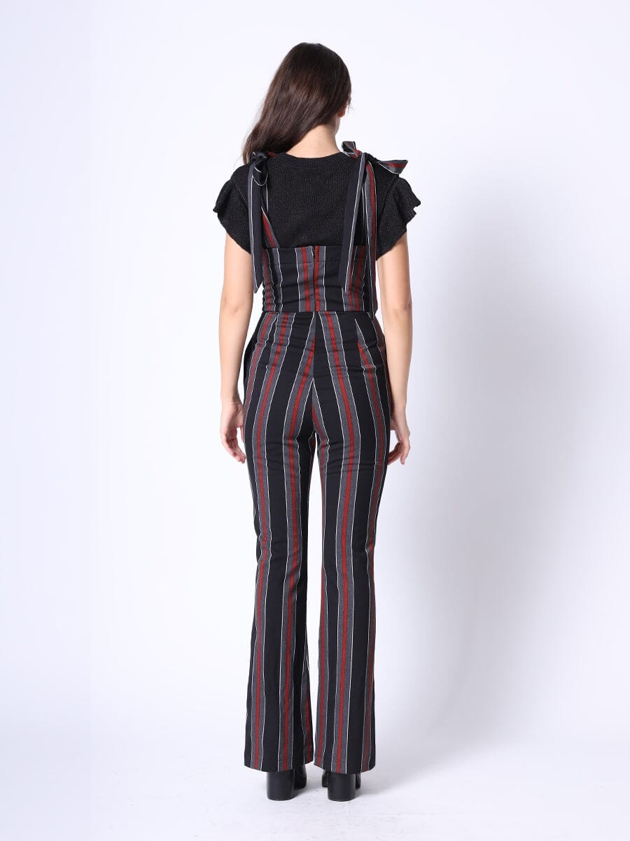 Tie-Shoulder Wide Leg Striped Overall Jumpsuit JUMPSUIT Gracia Fashion 