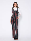 Tie-Shoulder Wide Leg Striped Overall Jumpsuit JUMPSUIT Gracia Fashion 
