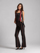 Tie-Shoulder Wide Leg Striped Overall Jumpsuit JUMPSUIT Gracia Fashion BLACK S 