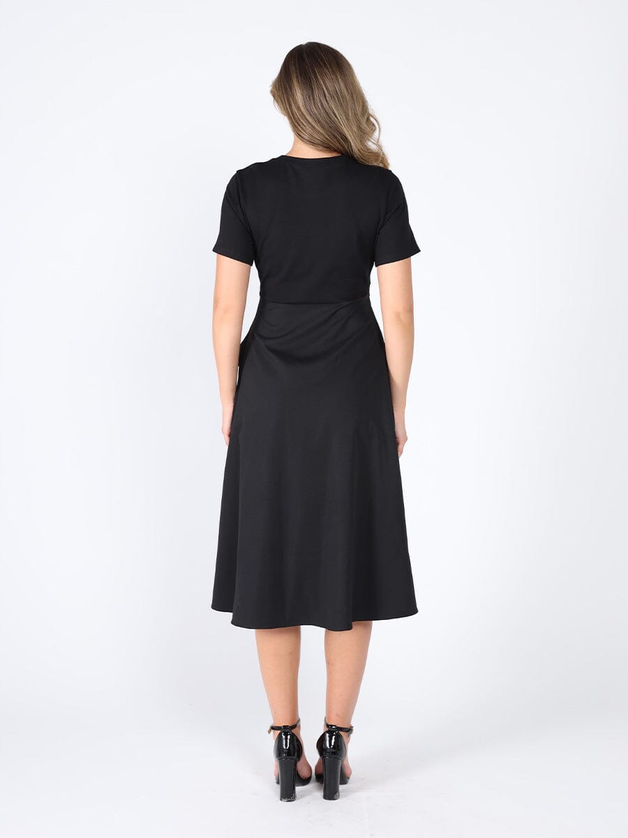 Tie waist half &amp; half mix fabric dress DRESS Gracia Fashion 