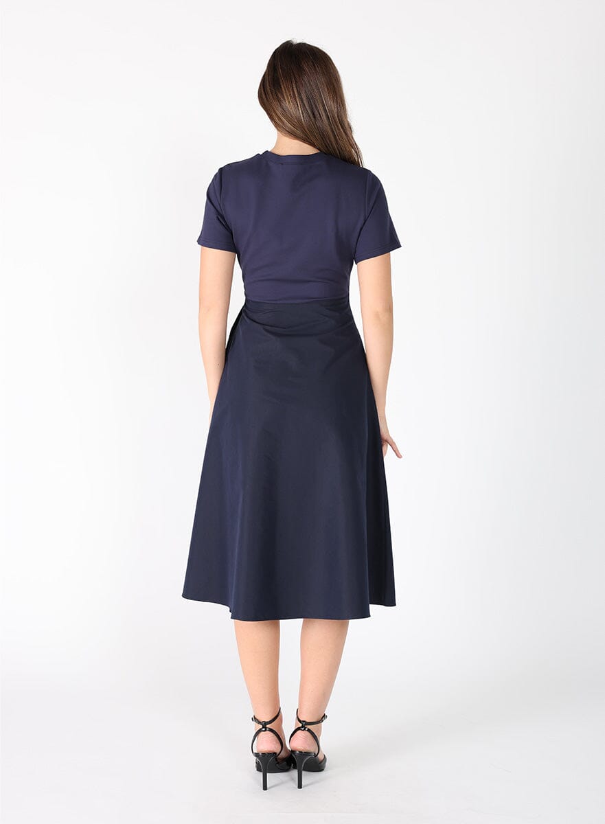 Tie waist half &amp; half mix fabric dress DRESS Gracia Fashion 