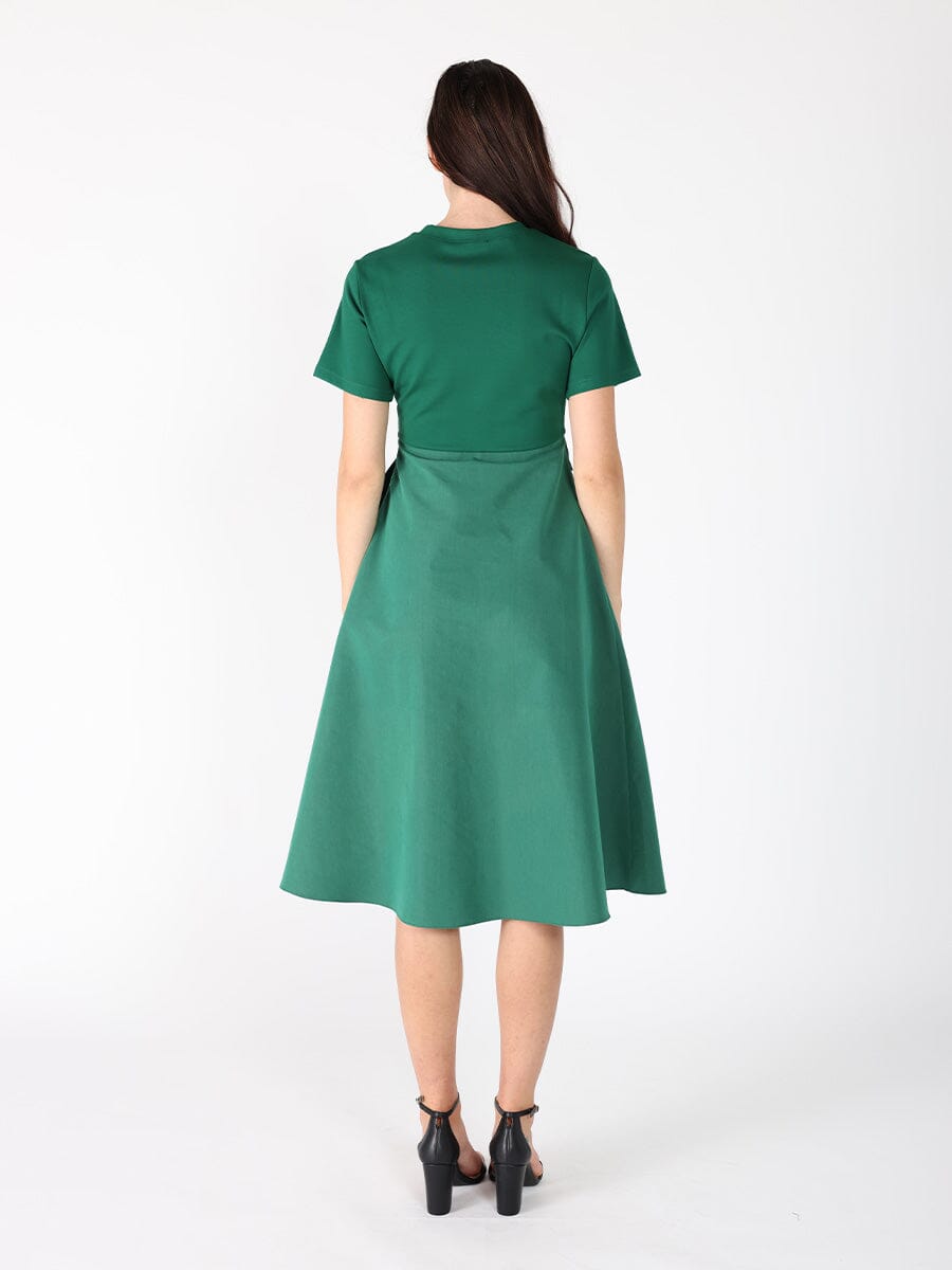 Tie waist half &amp; half mix fabric dress DRESS Gracia Fashion 