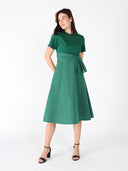 Tie waist half & half mix fabric dress DRESS Gracia Fashion 