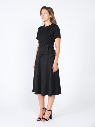 Tie waist half &amp; half mix fabric dress DRESS Gracia Fashion 