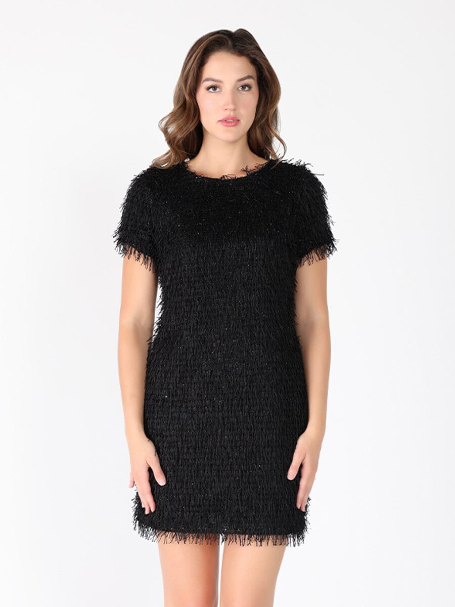 Tinsel Fringe Style mini dress DRESS Gracia Fashion BLACK S 