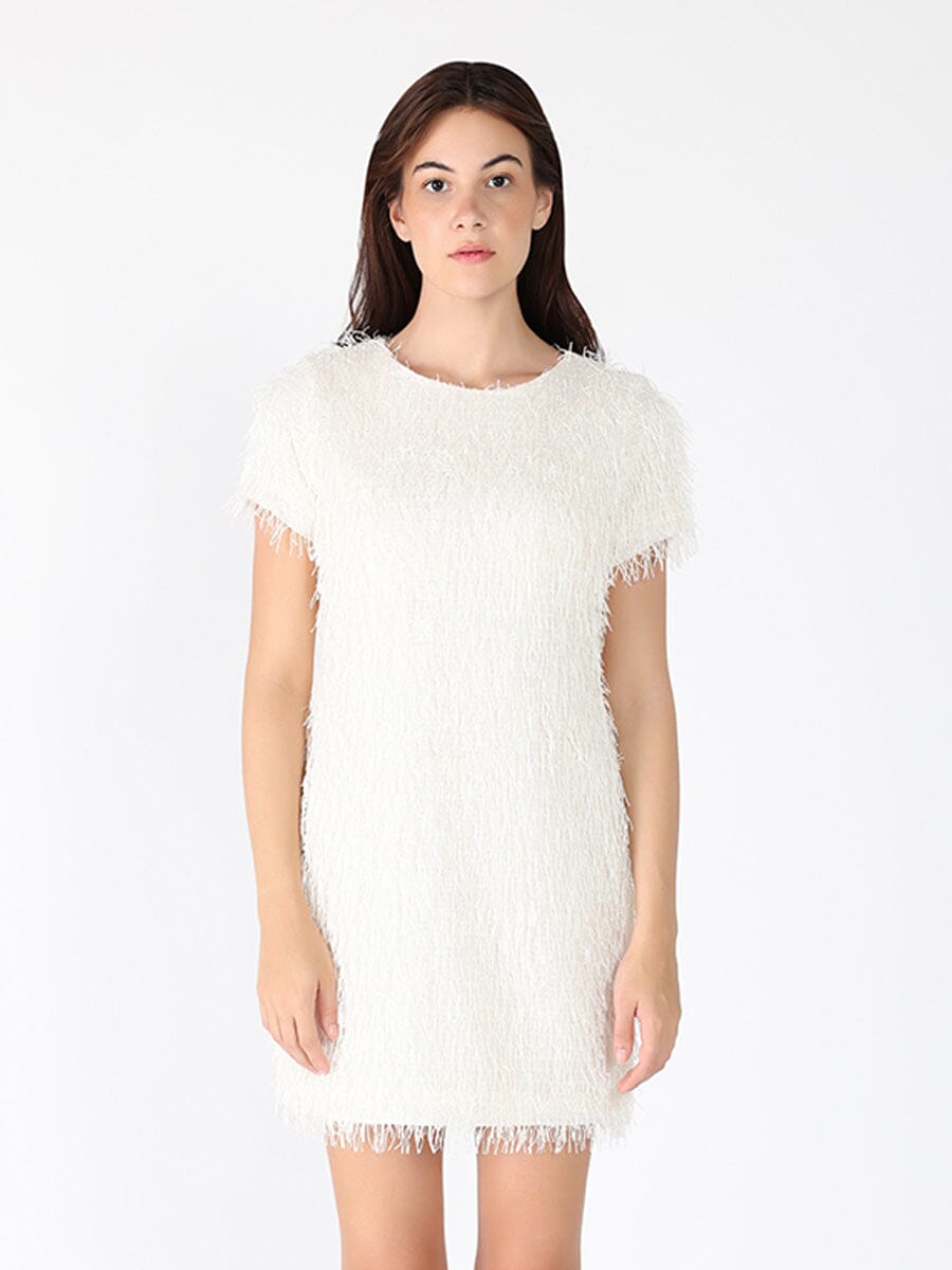Tinsel Fringe Style mini dress DRESS Gracia Fashion CREME S 