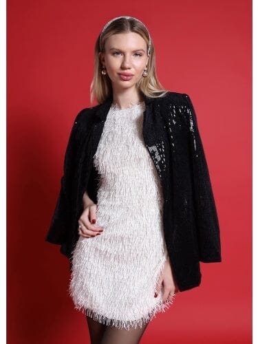 Tinsel Fringe Style mini dress DRESS Gracia Fashion CREME S 