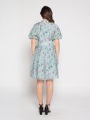 Tiny Floral Print Band Collar Belt Dress DRESS Gracia Fashion 