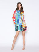 Tribal Print Pearl Button-Down Shirt Dress DRESS Gracia Fashion 