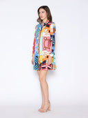 Tribal Print Pearl Button-Down Shirt Dress DRESS Gracia Fashion 