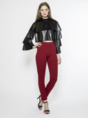 Triple Leather Ruffle Top TOP Gracia Fashion BLACK S 