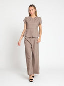 Tulip Sleeve Pleated Neckline Peplum Top TOP Gracia Fashion 