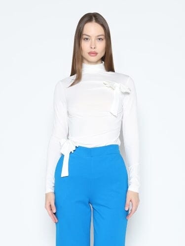 Turtleneck Long Sleeve Bow Applique Top TOP Gracia Fashion WHITE S 
