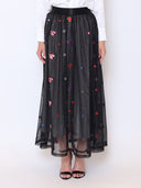 Tutu Tulle Heart Print Mesh A-Line Skirt SKIRT Gracia Fashion BLACK S 