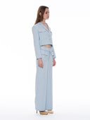 Tweed Buckel Belted Wide-Leg Suit Pants PANTS Gracia Fashion 