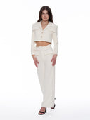 Tweed Buckel Belted Wide-Leg Suit Pants PANTS Gracia Fashion 