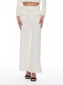 Tweed Buckel Belted Wide-Leg Suit Pants PANTS Gracia Fashion CREME S 