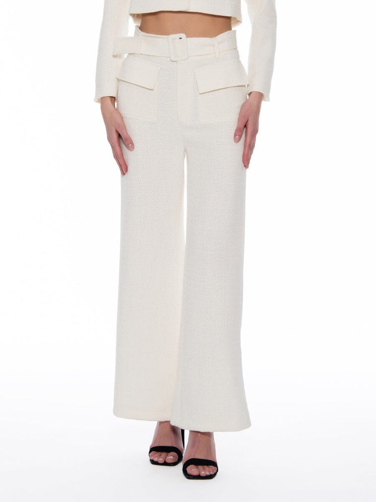 新品 emiriawiz Classical tweed tuck pants Tweed Buckel Belted Wide-Leg Suit Pants - Gracia Fashion