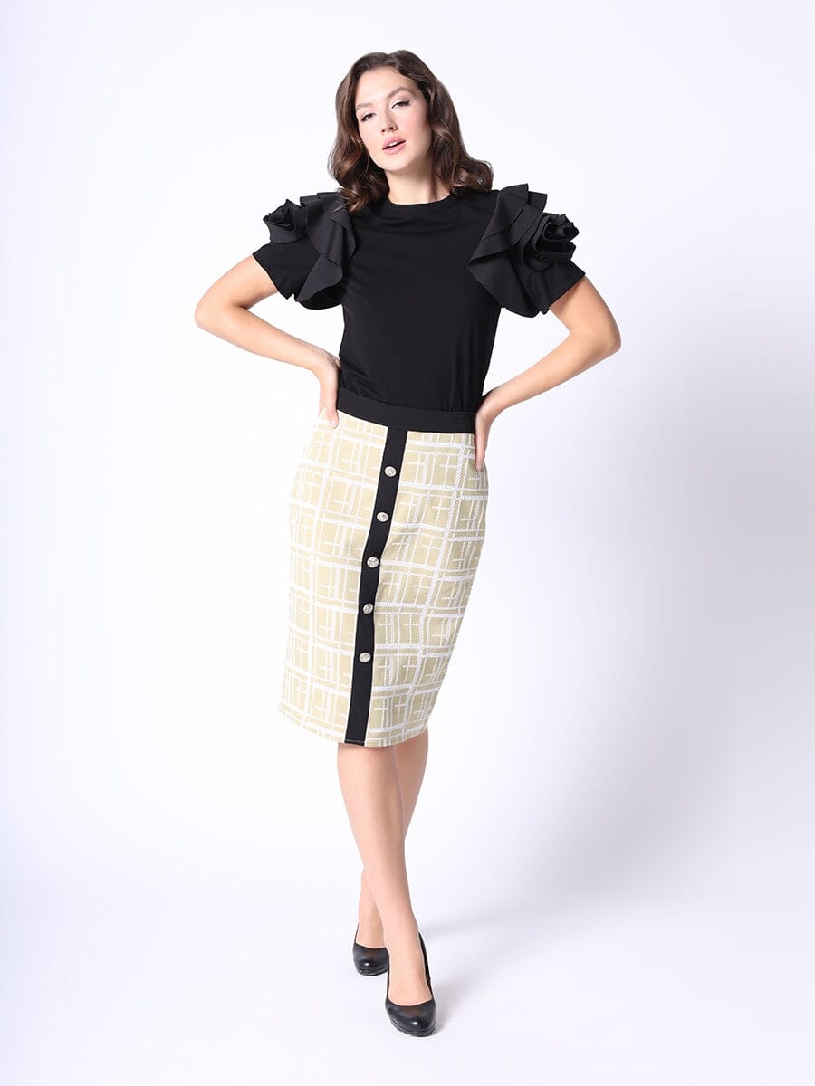 Tweed Check Pattern Button-down Skirt SKIRT Gracia Fashion SAGE S 