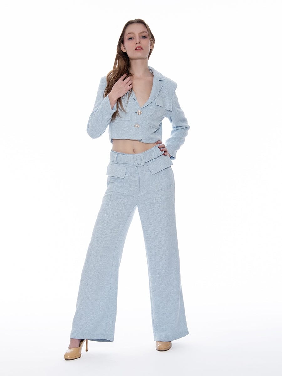 Tweed Collared Flap Detail Button Cropped Jacket JACKET Gracia Fashion 