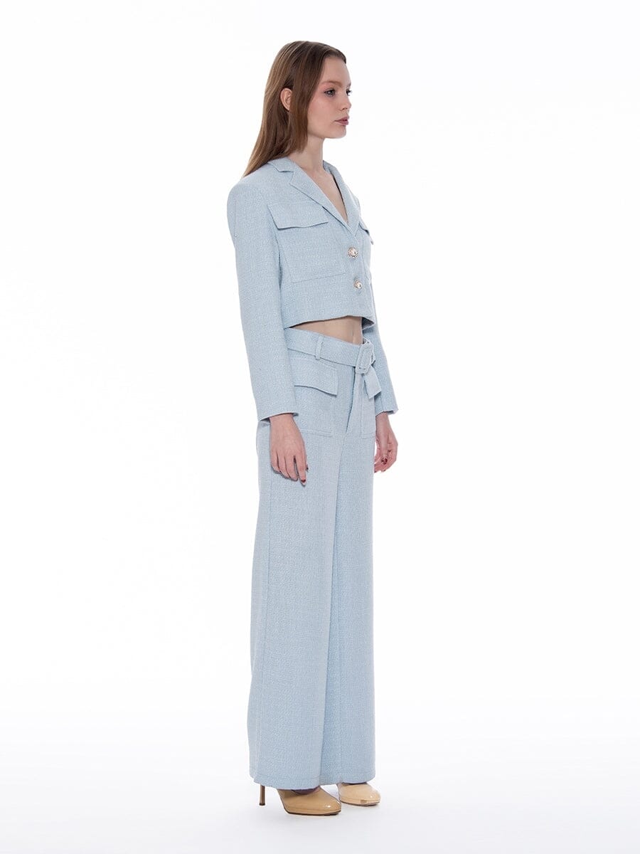 Tweed Collared Flap Detail Button Cropped Jacket JACKET Gracia Fashion 